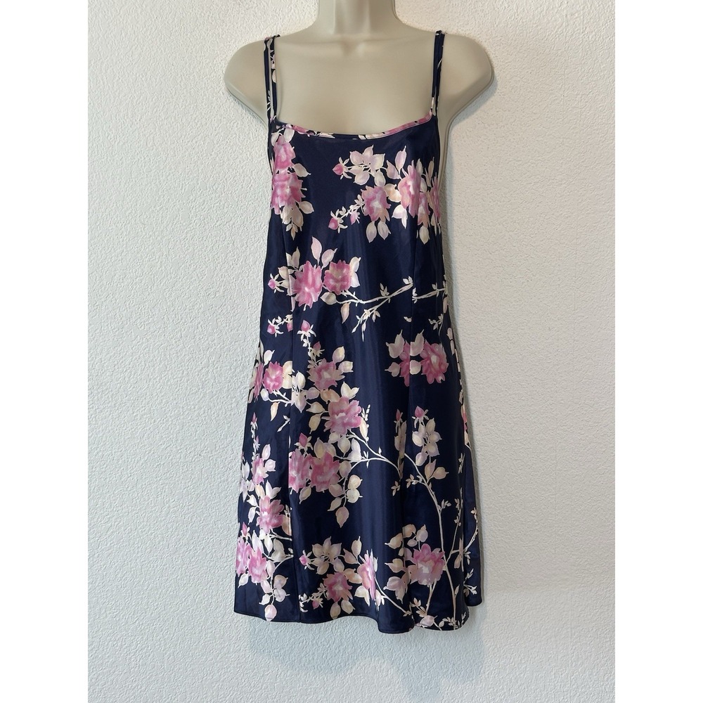Fredericks Of Hollywood Womens Blue Floral Satin Chemise Slip Dress Nighty Large